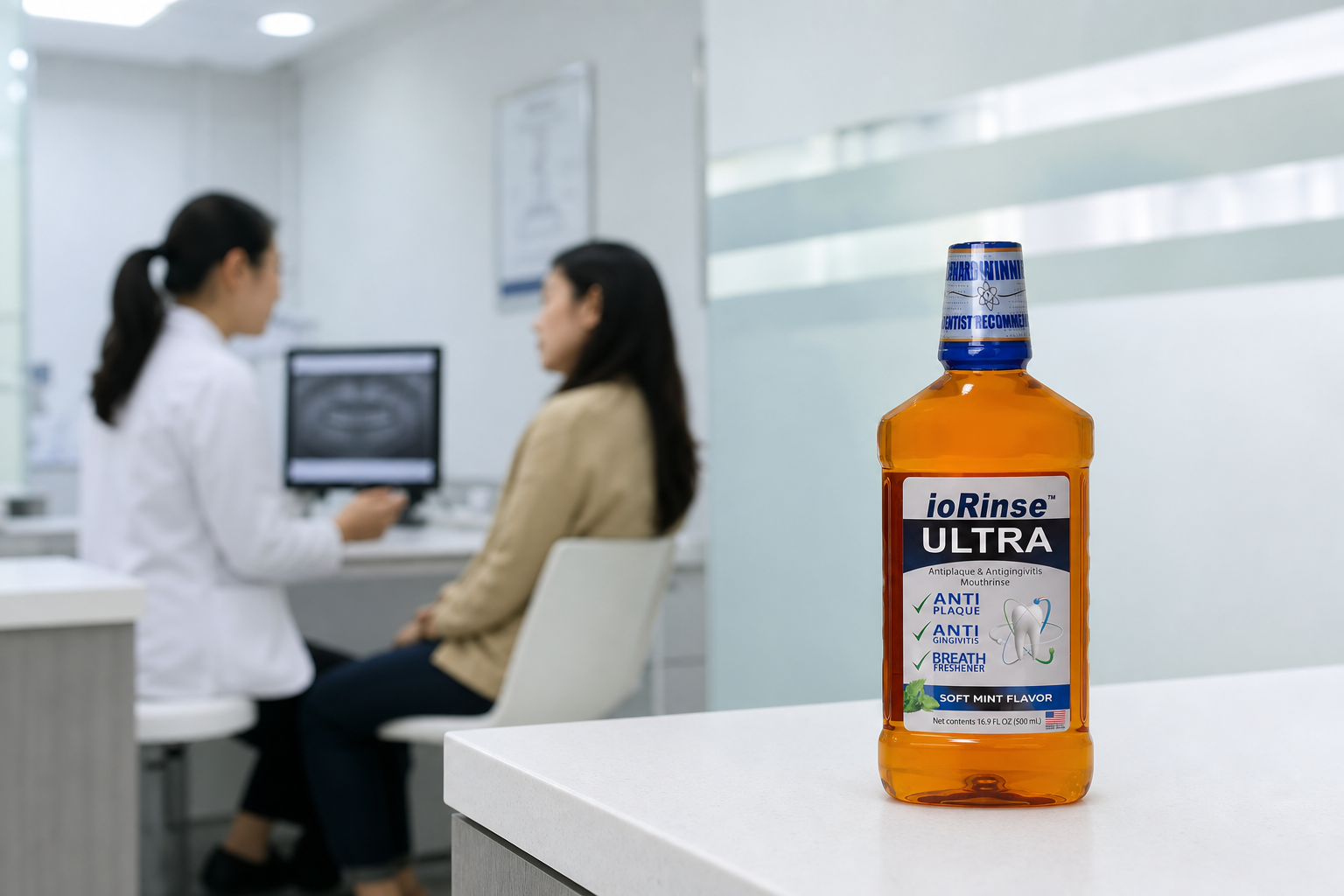 牙科專業人員與使用者進行口腔照護說明